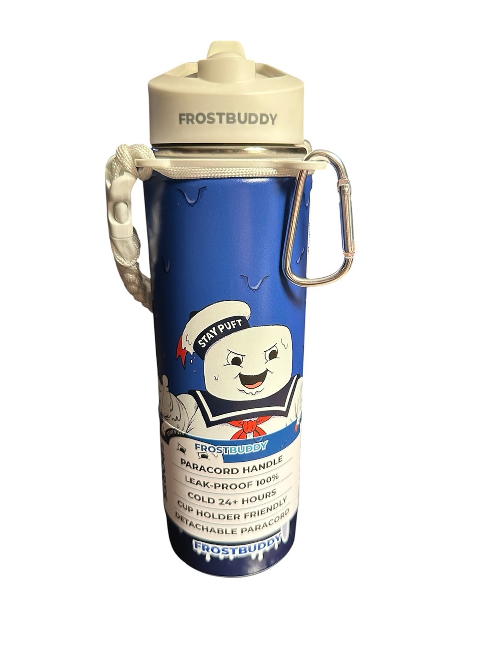 Frostbuddy 24 oz Insulated Water Bottle Paracord Handle Stay Puft Marshmallow